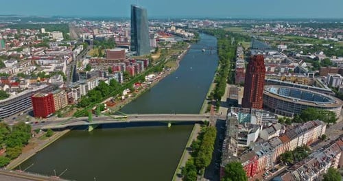 Aerial View of Frankfurt with Modern Skyscrapers Beautiful Sunny Day City Center Financial Capital