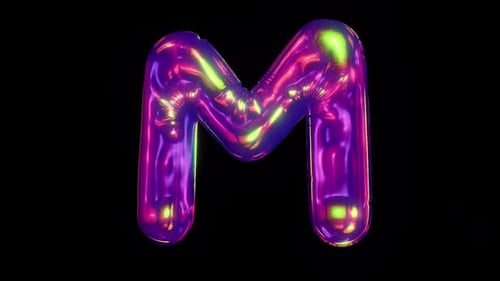 Holographic Balloon Letter M Animation with Iridescent Effects