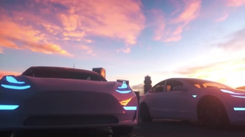 Electric cars at charging station. Charge station for electric cars