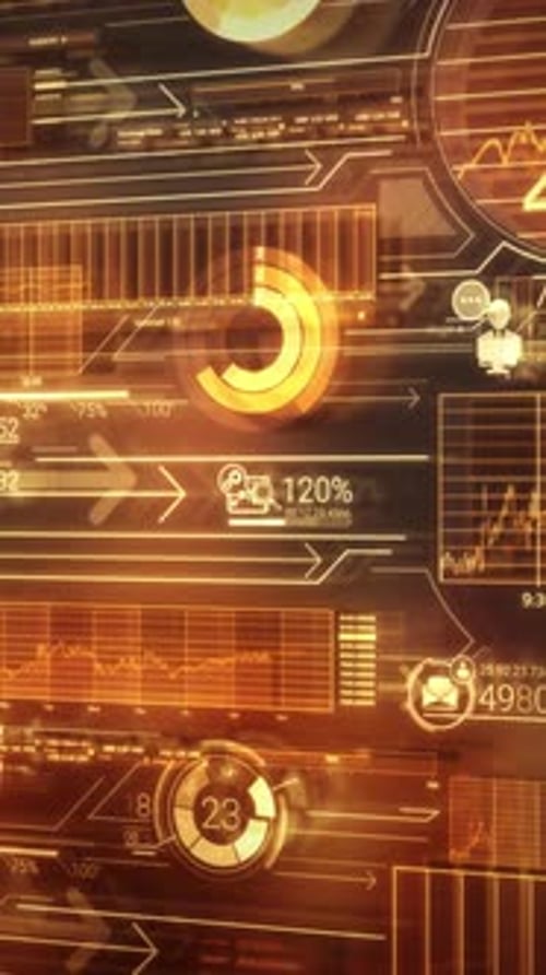 Animated Futuristic HUD with Business Data Graphs