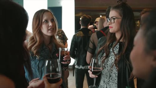 Young Women Friends Drinking and Socializing in Night Club Alcohol