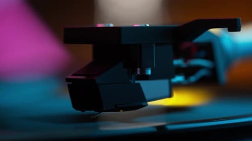 Record Player Needle on Spinning Vinyl Record