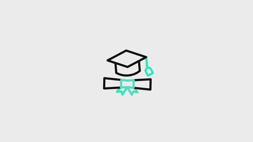 Animated Flat Design Graduation Cap and Diploma Icon