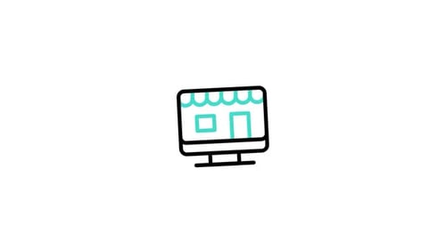 Animated Online Store Monitor Icon with Shopping Cart