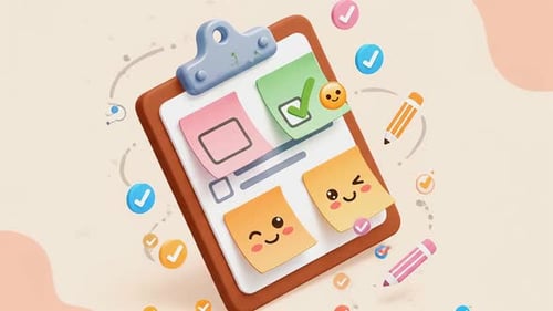 Animated 3D Clipboard Task Checklist with Cute Sticky Notes