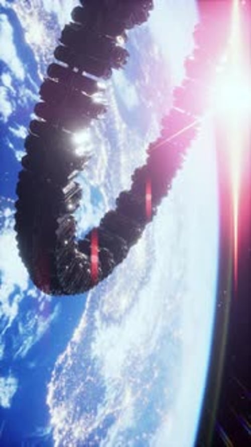 A Futuristic Spaceship Orbiting Earth Showcasing Advanced Design and Technology