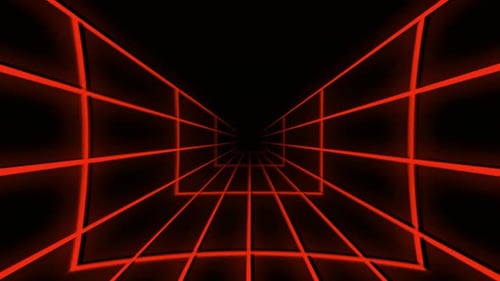 Faisceaux de lumière laser rouge abstraits convergeant dans un tunnel futuriste sombre pour un contexte technologique