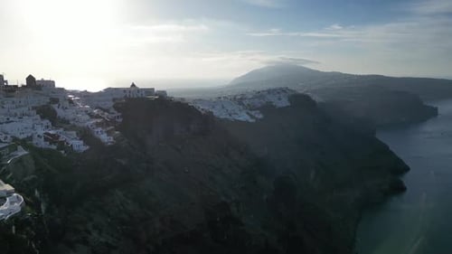 Village Oia On Santorini Island In Greece - Drone Shot