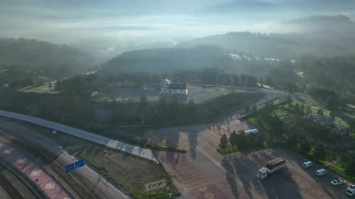 Foggy Morning in the Mountains Aerial View 4 K Turkey