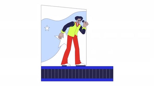 Hispanic male singer microphone holding on stage 2D character animation