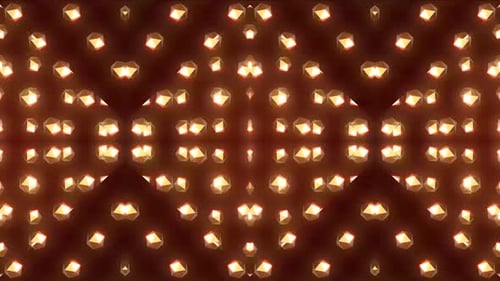 Abstract geometric particles dance and shimmer in a deep red digital space