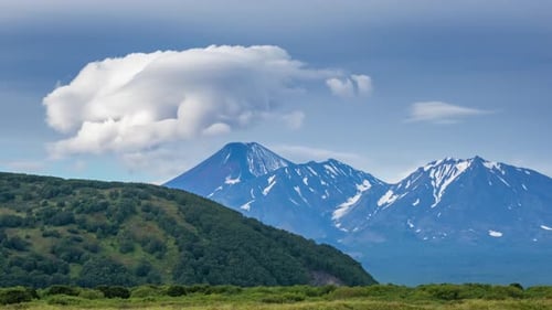 Lenticular Cloud Formation Over Volcano