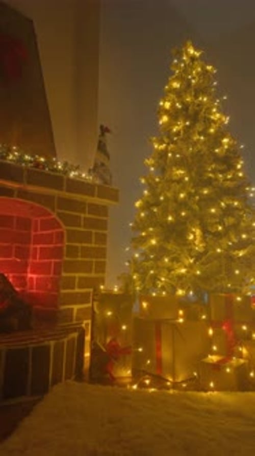 Glowing Christmas Tree in the House at Night Creates Magic