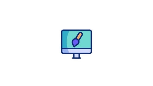 Animated Flat Design Monitor and Paintbrush Icon