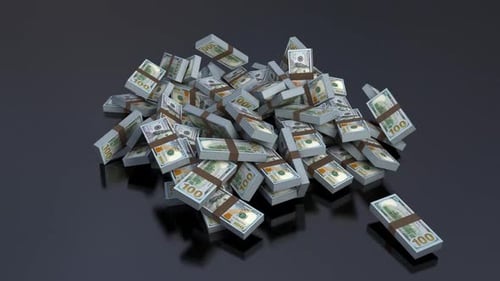 Falling Stacks of 100 Dollar Bills Pile Up