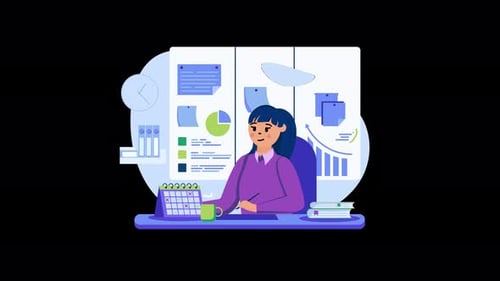 Flat Design Corporate Work Animation with Data Analysis and Planning