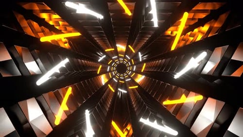 Orange And White Neon Spirals In Triangular Tunnel Background Vj Loop In 4K