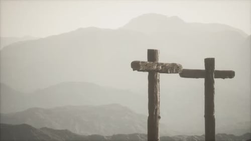 Wooden Crucifix Cross at Mountain