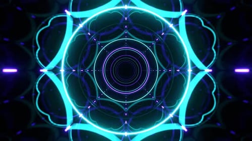 Turquoise And Purple Ring Neon Flashing Mirror Tunnel Background VJ Loop In 4K