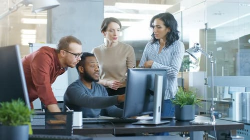 In Busy Corporate Office Team of Diverse Young Creative People Work on a Problem Solution. Collecti