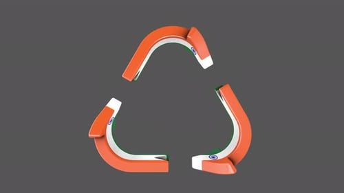 3D Geometric Recycling Symbol Indian Flag Animation