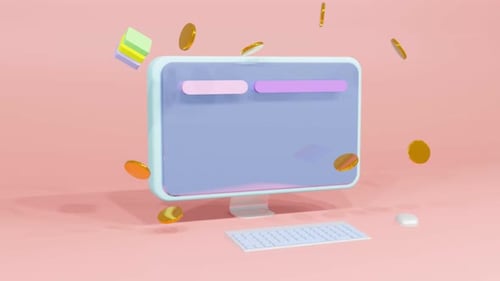 Computer monitor Online shopping marketing Finance concept 3D Illustration Rendering