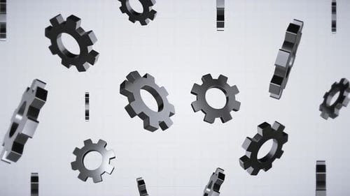 Dynamic 3D Gears Animation on a Grid Background