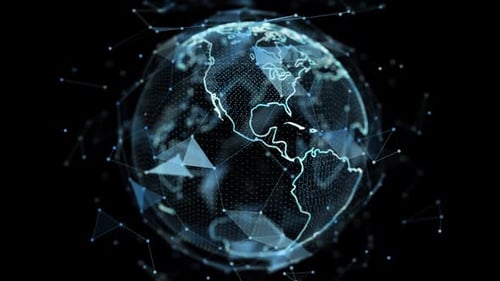 Futuristic Rotating Earth Globe with Digital Network Connections