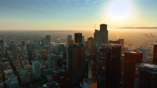 Vast panorama of Los Angeles, California, USA at sunset.