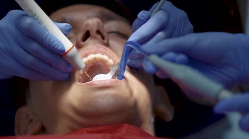 Dentistry concept. Patient sitting on dental chair in paediatric dentists office