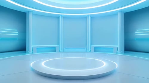 podium Futuristic showcase with platform for product displaying. Empty modern stage display
