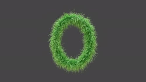 3D animation green grass letter O