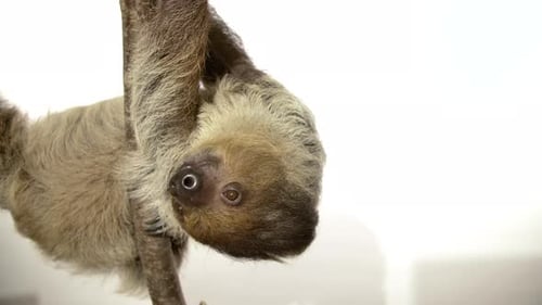 Curious Sloth Hanging Upside Down From Branch
