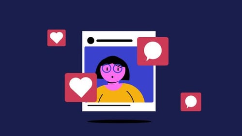 Animated Social Media Post with User Interactions and Flat Design