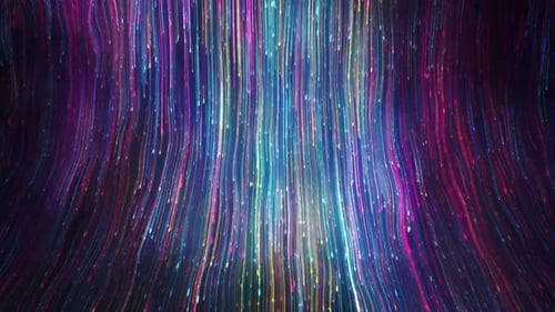 Curved glowing neon lines. Futuristic data transfer and storage. Seamless loop 3D render animation