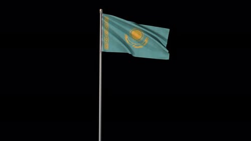 Waving Flag of Kazakhstan on a Realistic Flagpole