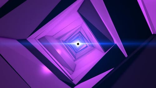 Abstract purple moving tunnel from the edge of the pentagon and segments industrial futuristic