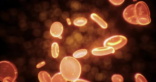 Glowing Red Blood Cells Flowing in Abstract Medical Animation