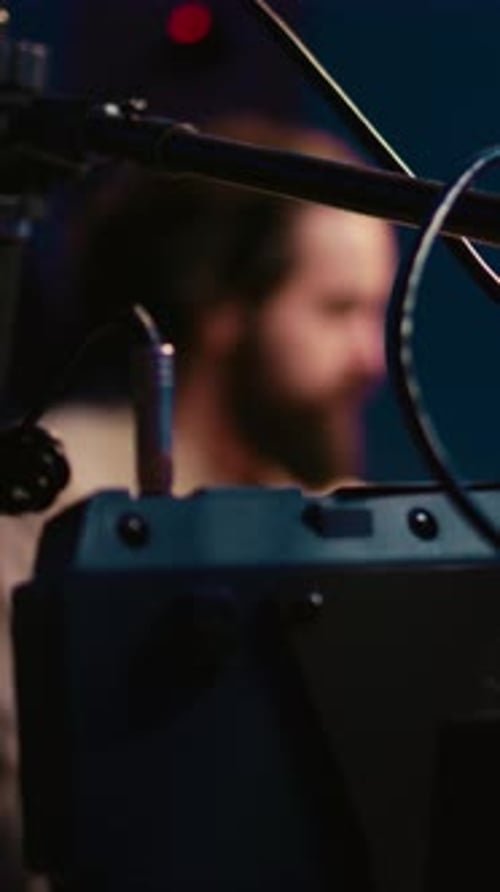 Vertical Video Music Engineer Working in Professional Studio Control Room to Do Mix and Master