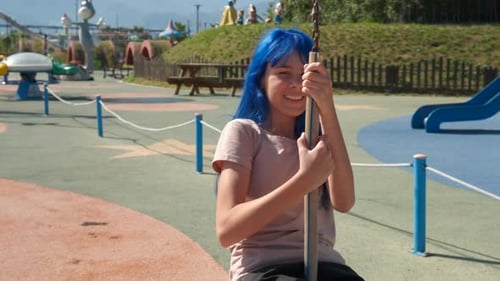 Moving on Zip Line with Smile