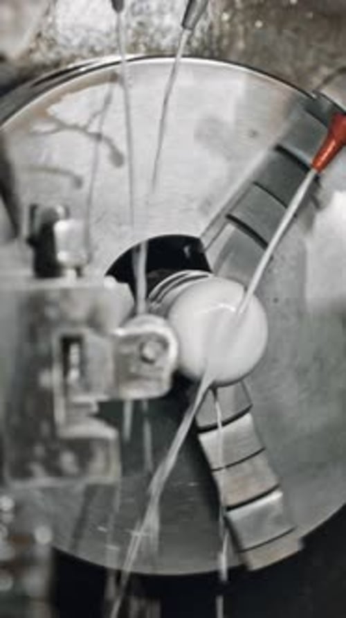 Precision metal cutting with industrial cnc lathe machine on metal cylinder