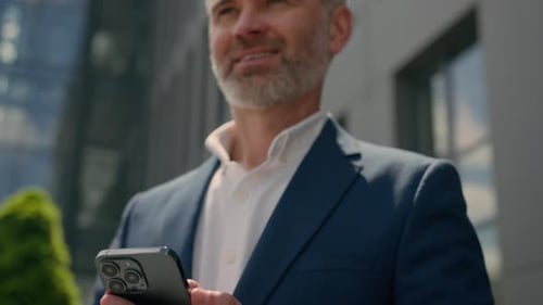 Happy Smiling Caucasian Businessman in City Old Senior Mature Business Employer Retired Man