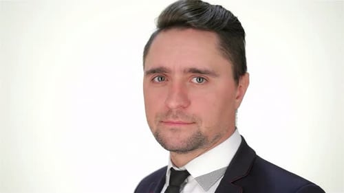 Man Smiles and Winks on White Background