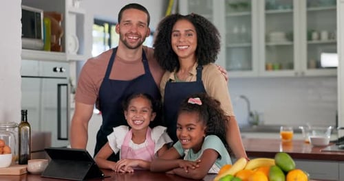Happy Family Posing Together in Modern Kitchen