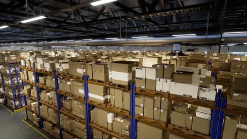 Merchandise Packages with Courier Stamps and Receipts in Warehouse