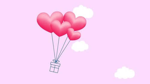 Animated Heart Balloons and Gift for Valentine's Day