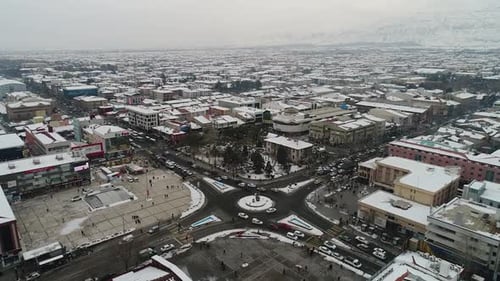 Traffic Flow in Snowy Conditions: Aerial View by Drone