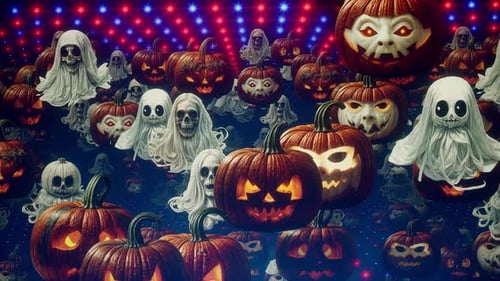 Halloween Jack O' Lanterns And Ghosts Loop 4k