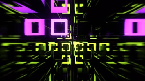Purple And Light Green Strobe Abstract Tunnel Of Neon Squares Background Vj Loop I 4K