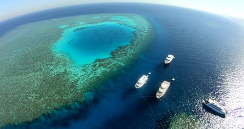 Aerial Drone Shot for Abu Nuhas Coral Reef Dive Site in `the Red Sea of Egypt. The reef is a navigat